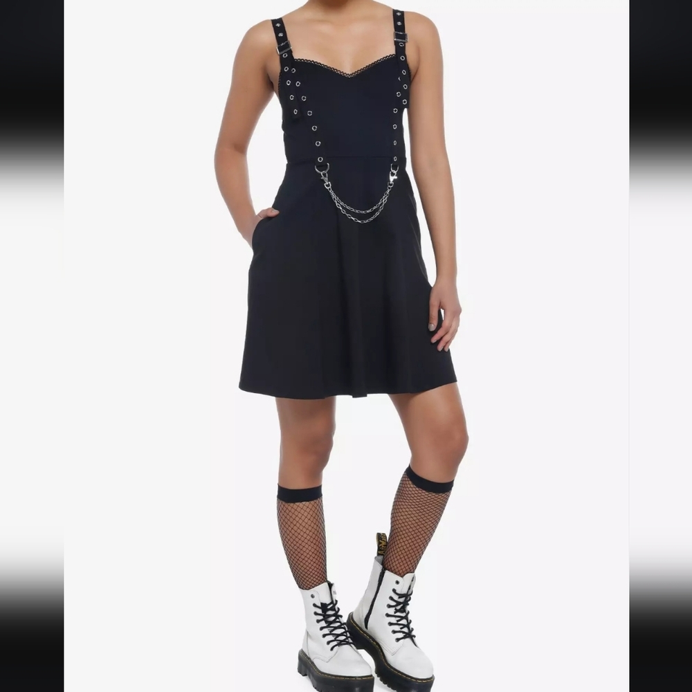 Social Collision Black Hardwere Grommet Straps Skater Dress 2